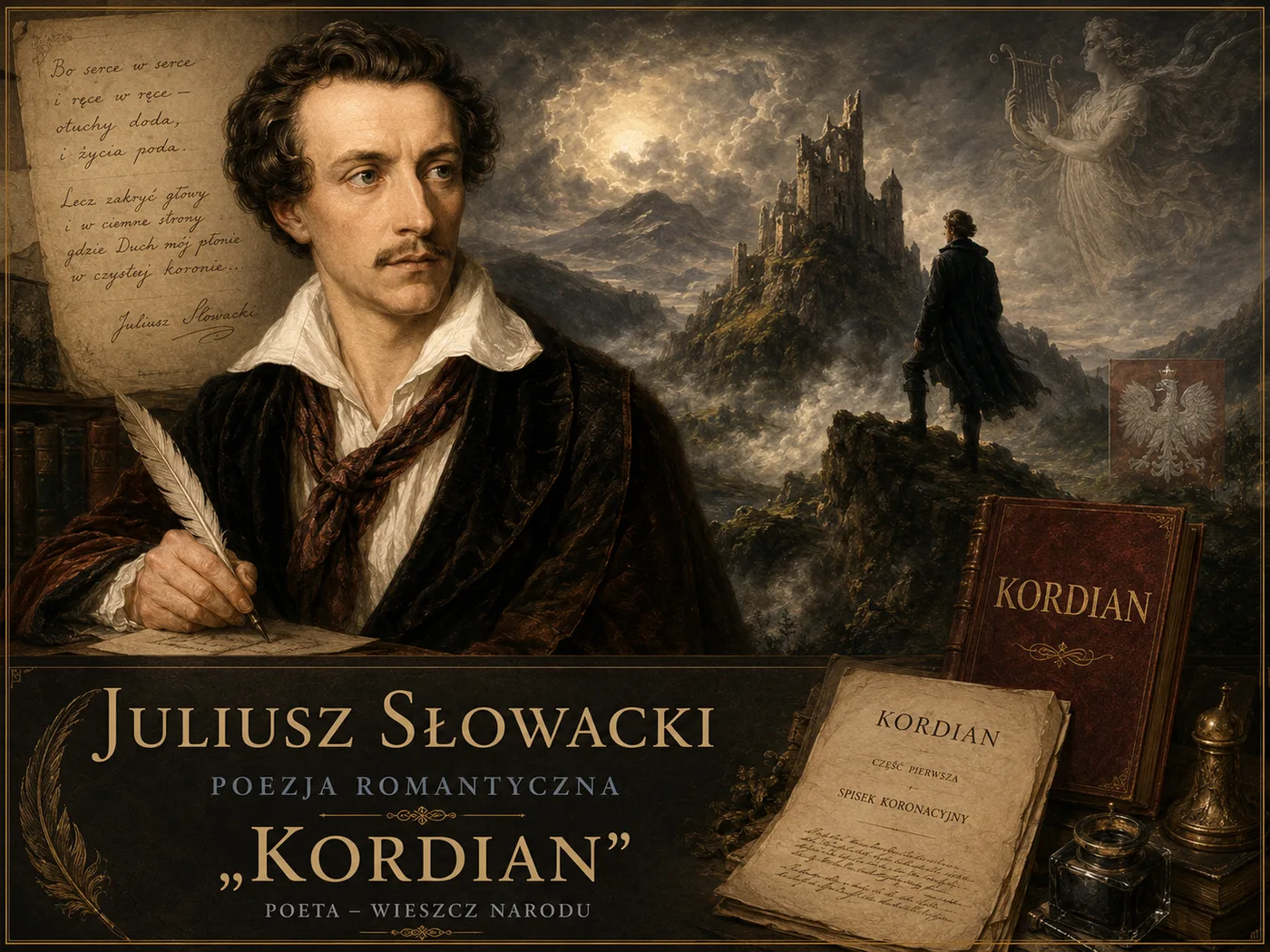 Ilustracja „Kordiana” — samotny bohater na szczycie Mont Blanc wobec losów ojczyzny.