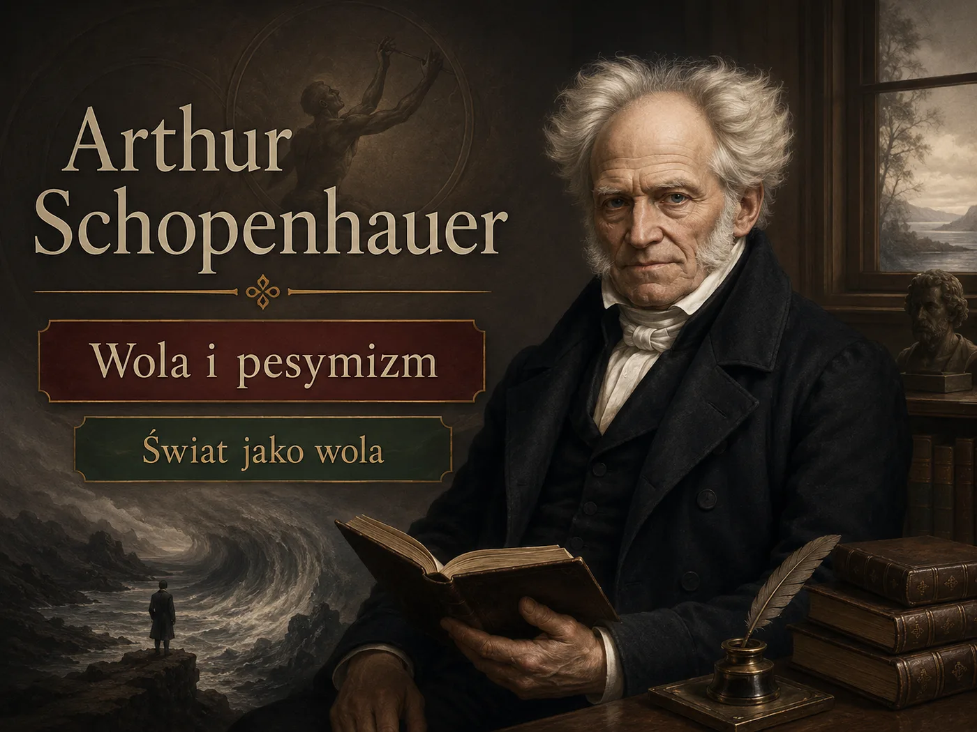 Ilustracja filozofii Schopenhauera — postać wobec bezkresu, symbol ślepej woli napędzającej świat.